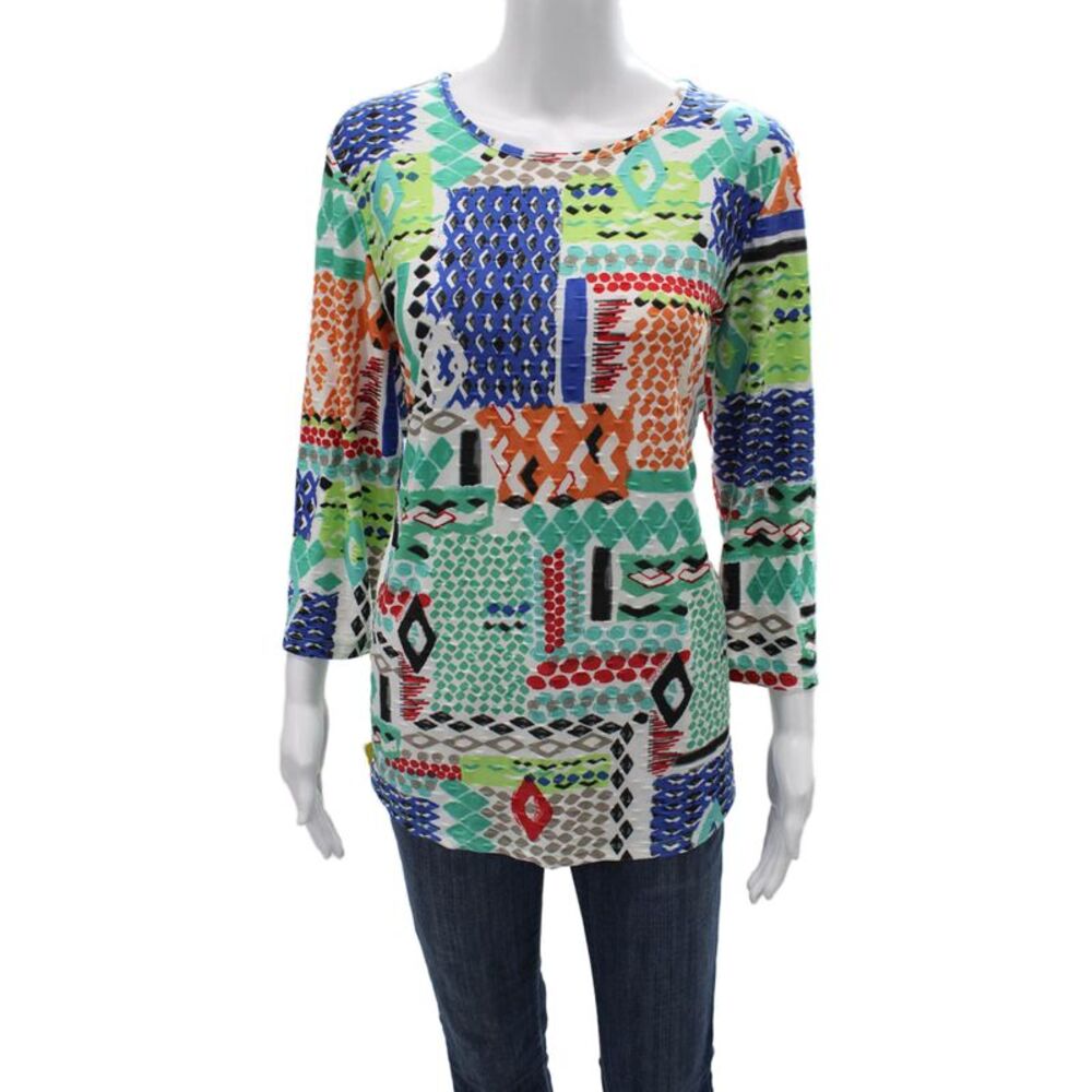 Pure Essence Womens Tunic 3/4 Sleeve Aztec Geometric Multi Color Size XL